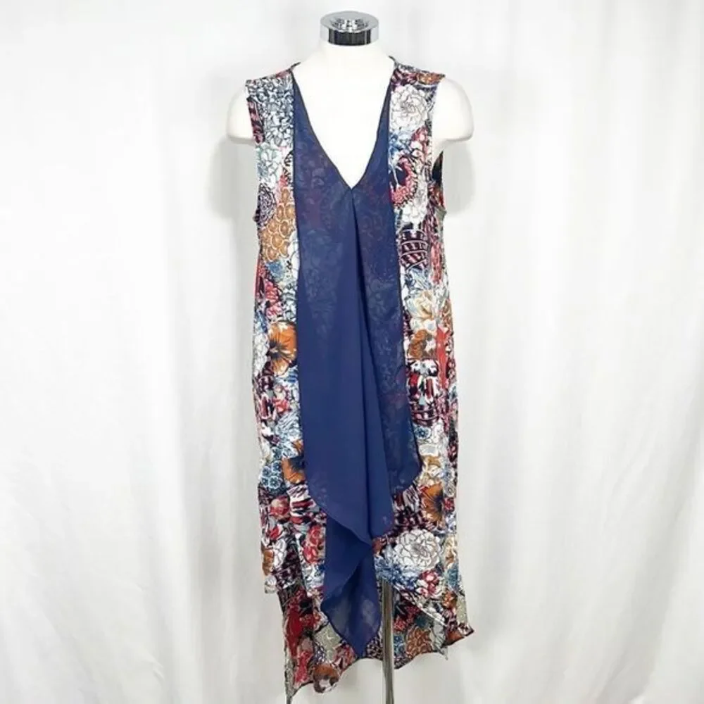 Soft Surroundings Bohemian Style Handkerchief Dress Floral Blue Chiffon Small